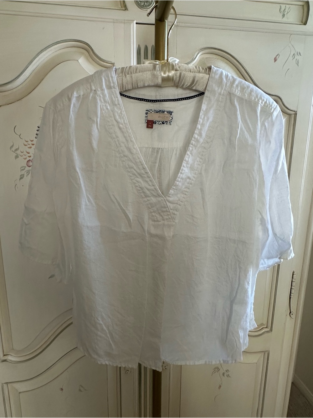 Pilcro White V-Neck Lightweight Linen Blouse